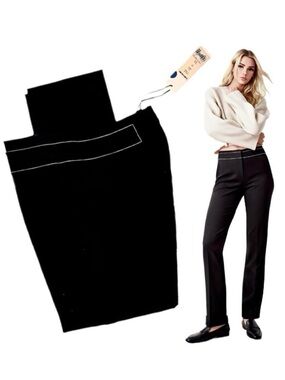NWT Vintage ELIZABETH AND JAMES Black Straight Leg White Top Stitched Trouser 8